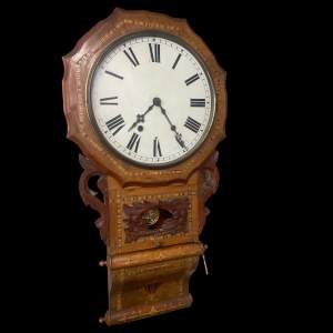 An Attractive  19th Century Walnut Inlaid Drop Dial Wall Clock