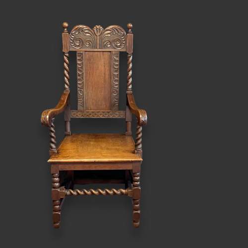 Pair of Late Victorian Oak Panel Back Armchairs image-3