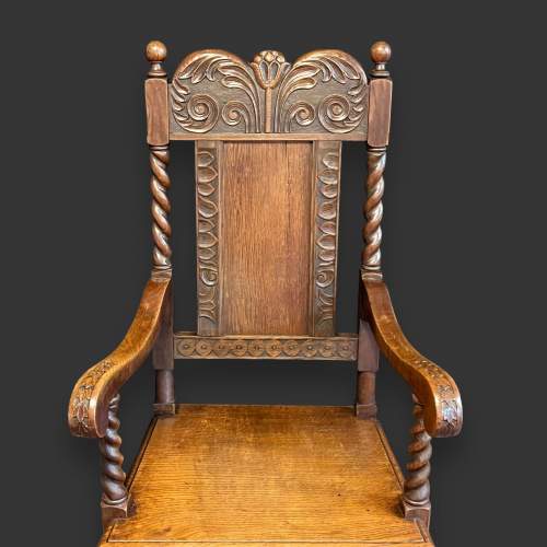 Pair of Late Victorian Oak Panel Back Armchairs image-4