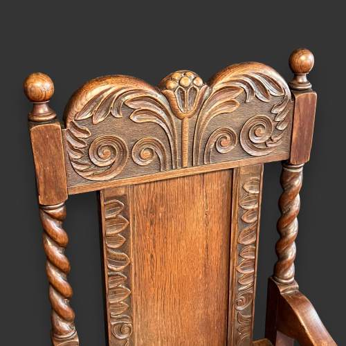 Pair of Late Victorian Oak Panel Back Armchairs image-5