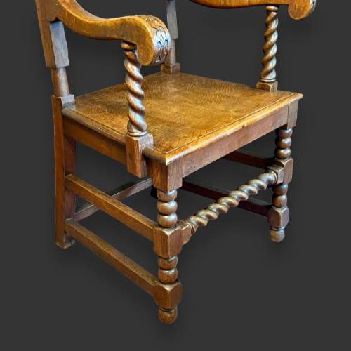 Pair of Late Victorian Oak Panel Back Armchairs image-6