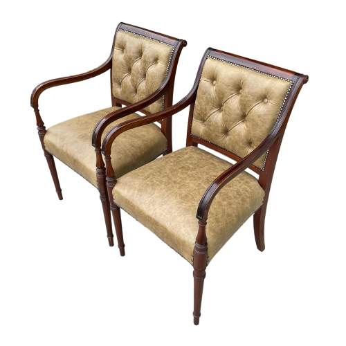 Pair of Mahogany and Buttoned Leather Armchairs image-1