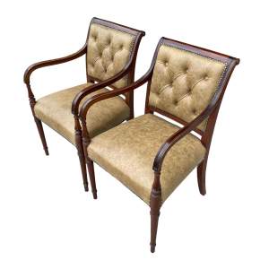 Pair of Mahogany and Buttoned Leather Armchairs