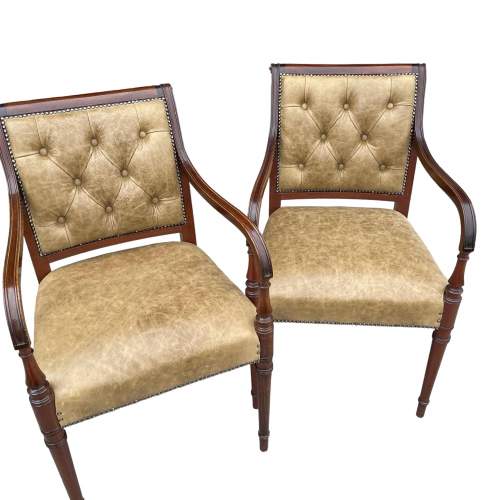Pair of Mahogany and Buttoned Leather Armchairs image-2