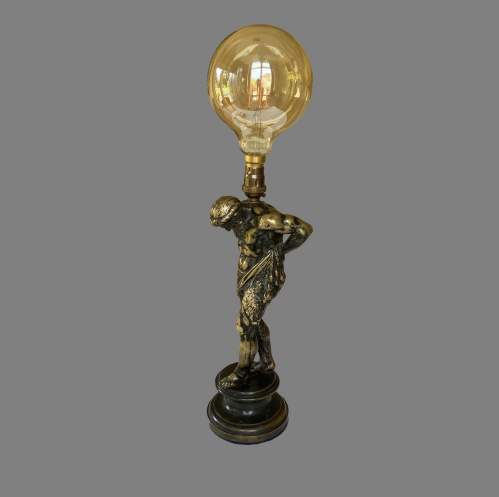 A Bronze Figural Table Lamp of Atlas Circa 1890 image-2