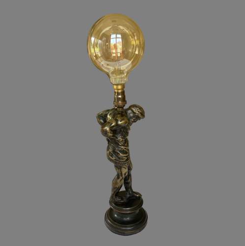 A Bronze Figural Table Lamp of Atlas Circa 1890 image-3