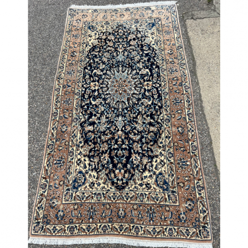 Persian Nain - Dark Indigo Field and Ivory and Caramel Detail Rug image-1