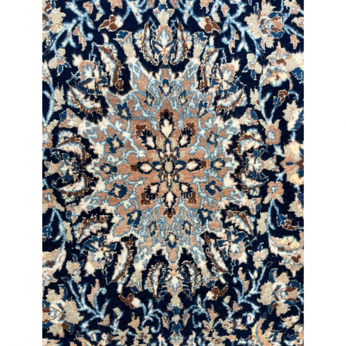 Persian Nain - Dark Indigo Field and Ivory and Caramel Detail Rug image-3