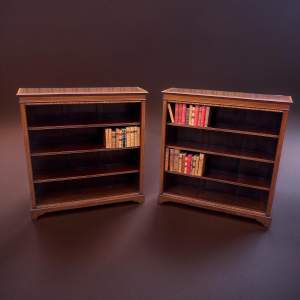 A Fine Quality Pair of Edwardian Mahogany Inlaid Open Bookcases