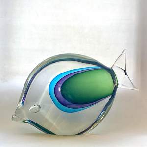 Murano Sommerso Glass Fish Sculpture