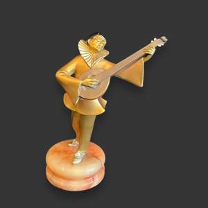 Art Deco Spelter Lorenzl Figure of a Male Guitar Player
