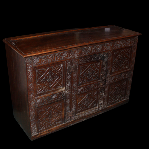 Heavily Carved 18th Century English Oak Food Cupboard image-1