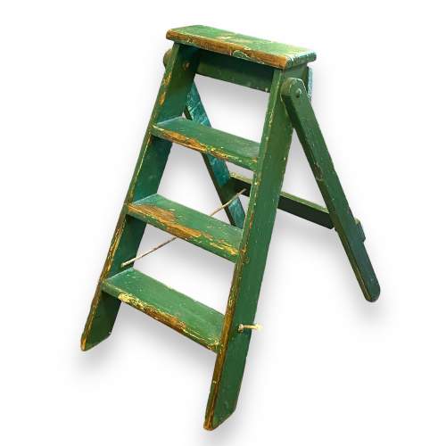 Vintage Pair of Green Painted Step Ladders image-1