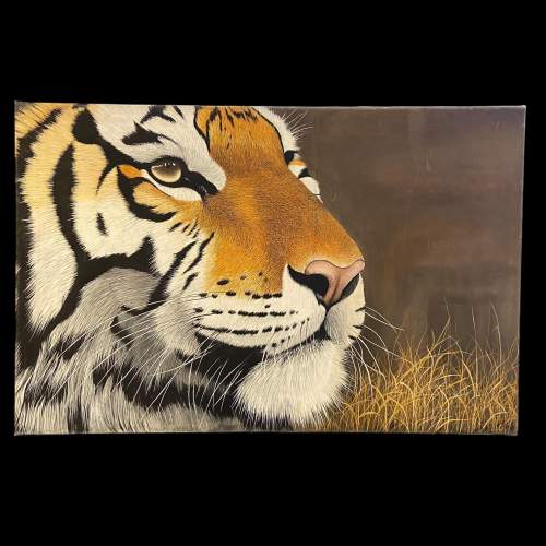 A Fine Large Oil on Canvas Painting of a Tiger image-1