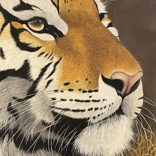 A Fine Large Oil on Canvas Painting of a Tiger image-3