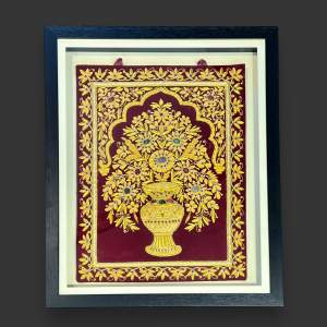 Framed Metallic Thread Embroidered Wall Hanging