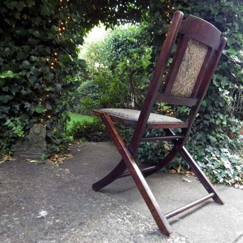 Antique Edwardian Folding Mahogany Campaign Chair image-3