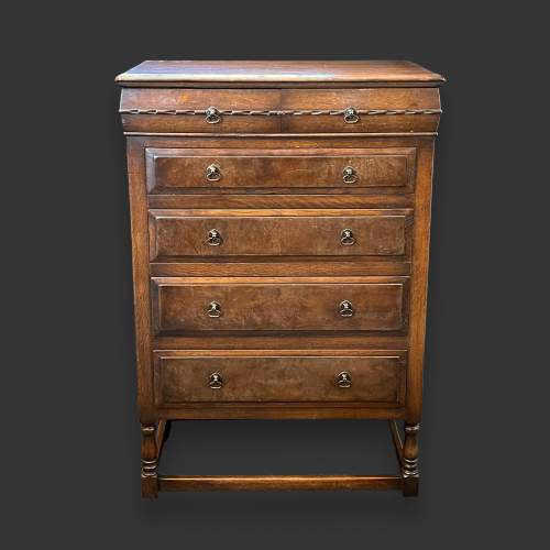 Mid 20th Century Aged Oak Chest of Drawers on Base image-2