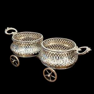 Victorian Silver Plated Double Wine Bottle Coaster on Wheels