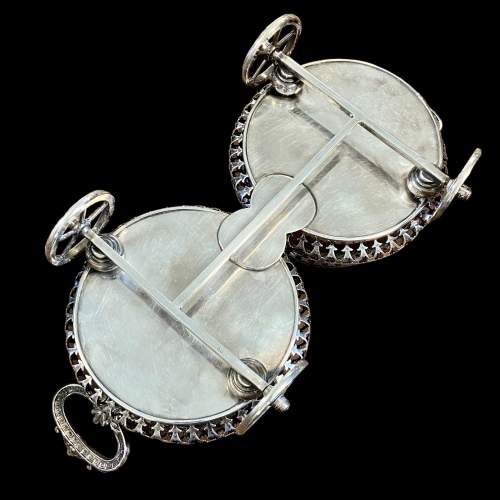 Victorian Silver Plated Double Wine Bottle Coaster on Wheels image-3