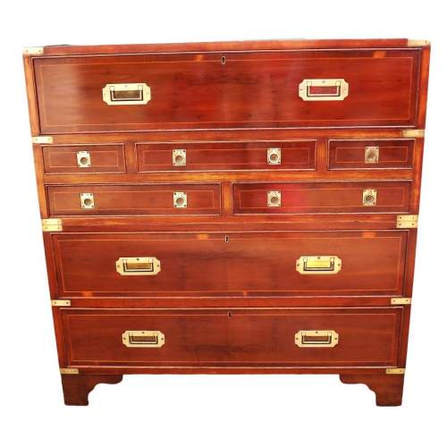 Brass Bound Yew Wood Sectional Campaign Style Secretaire Chest image-1
