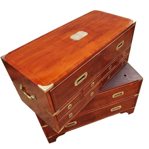 Brass Bound Yew Wood Sectional Campaign Style Secretaire Chest image-2
