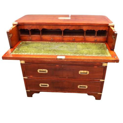 Brass Bound Yew Wood Sectional Campaign Style Secretaire Chest image-3