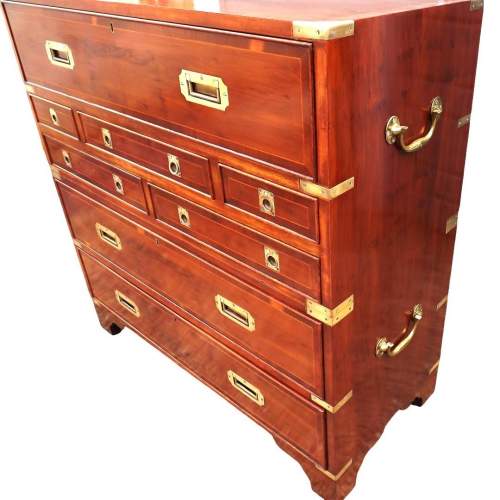 Brass Bound Yew Wood Sectional Campaign Style Secretaire Chest image-4