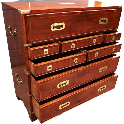 Brass Bound Yew Wood Sectional Campaign Style Secretaire Chest image-5
