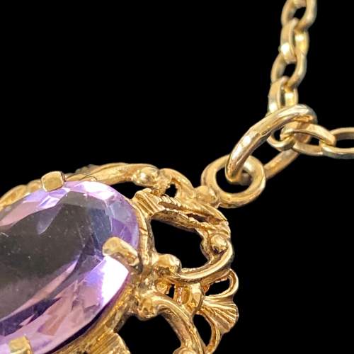 9ct Gold Amethyst Pendant and Chain image-4