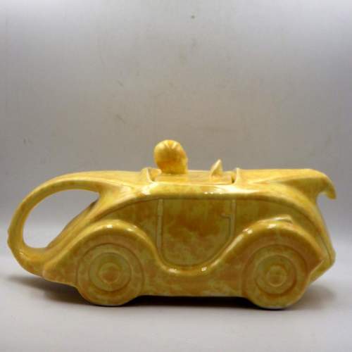Sadler 1950s Art Deco Mottled Yellow Pottery Racing Car Teapot image-4