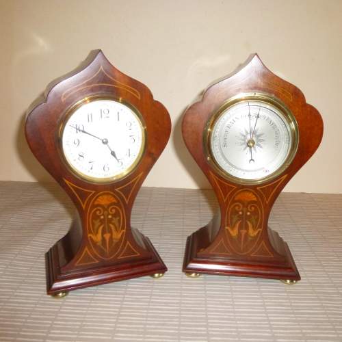 A Matched  Timepiece and Barometer with  Art Nouveau dDecor image-1