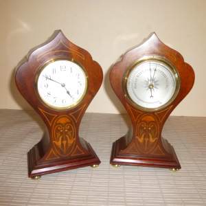 A Matched  Timepiece and Barometer with  Art Nouveau dDecor