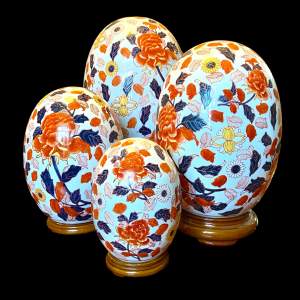 Set of Four Imari style Eggs on Stands