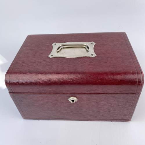 Cranberry Leather Victorian Jewellery Box Bramah Lock and Key image-5