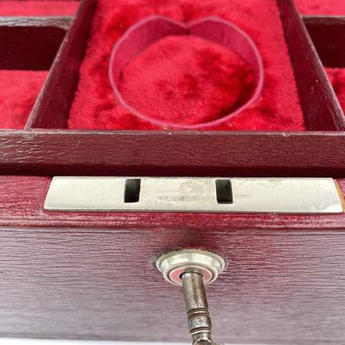 Cranberry Leather Victorian Jewellery Box Bramah Lock and Key image-4