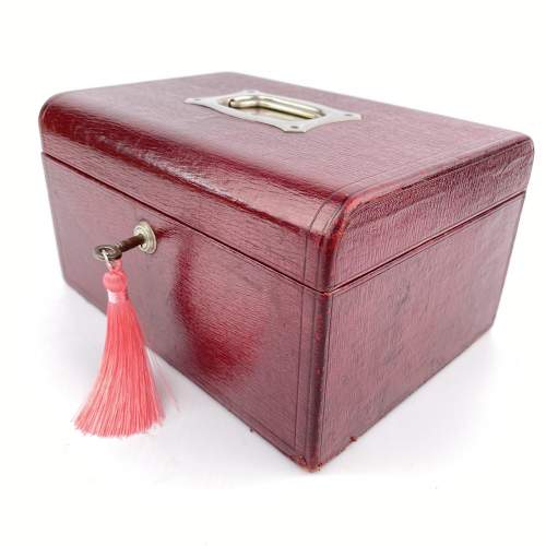 Cranberry Leather Victorian Jewellery Box Bramah Lock and Key image-1