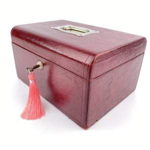 Cranberry Leather Victorian Jewellery Box Bramah Lock and Key