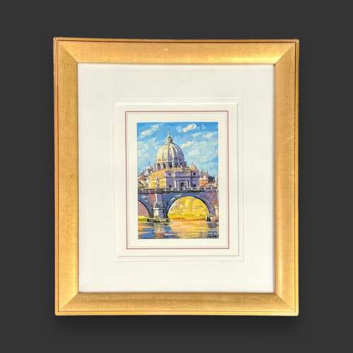 Italian School Oil Painting of St Peter’s Dome Rome by Rozen image-1