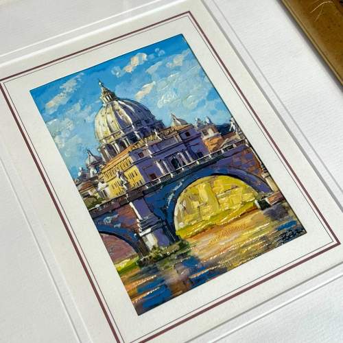 Italian School Oil Painting of St Peter’s Dome Rome by Rozen image-2