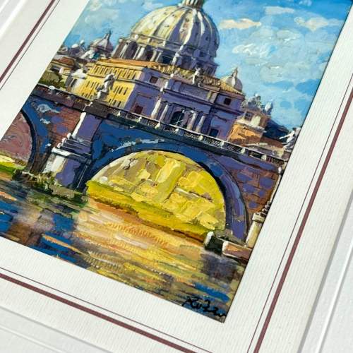 Italian School Oil Painting of St Peter’s Dome Rome by Rozen image-3