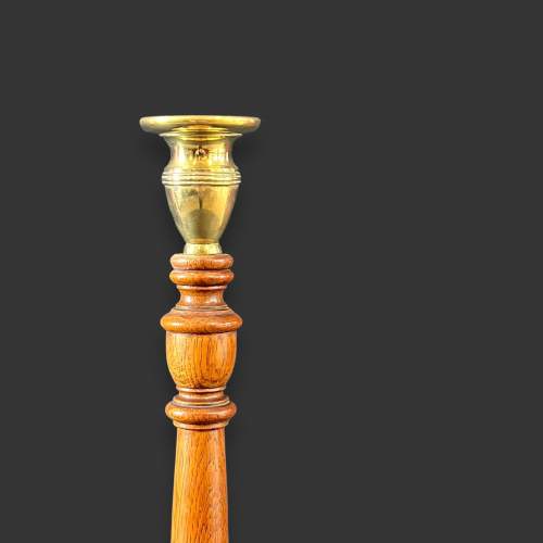 Pair of 19th Century Brass and Oak Candlesticks image-5