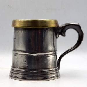 19th Century Victorian Pewter with Brass Rim Half Pint Tankard