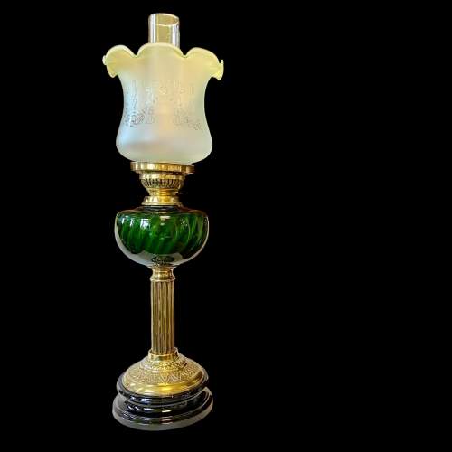 Victorian Brass and Green Glass Oil Lamp image-1