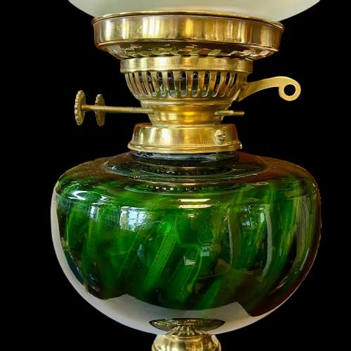 Victorian Brass and Green Glass Oil Lamp image-3