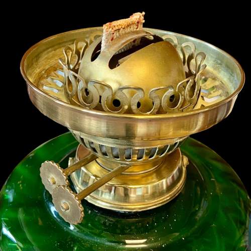 Victorian Brass and Green Glass Oil Lamp image-5