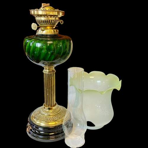 Victorian Brass and Green Glass Oil Lamp image-6