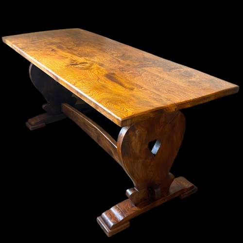 Solid Elm Plank Top 1920s Refectory Dining Table image-1