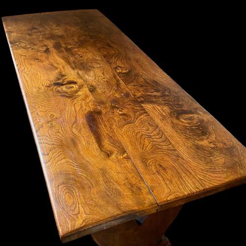 Solid Elm Plank Top 1920s Refectory Dining Table image-2