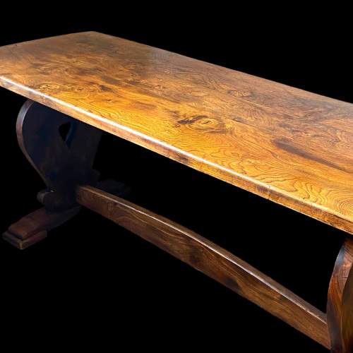 Solid Elm Plank Top 1920s Refectory Dining Table image-4